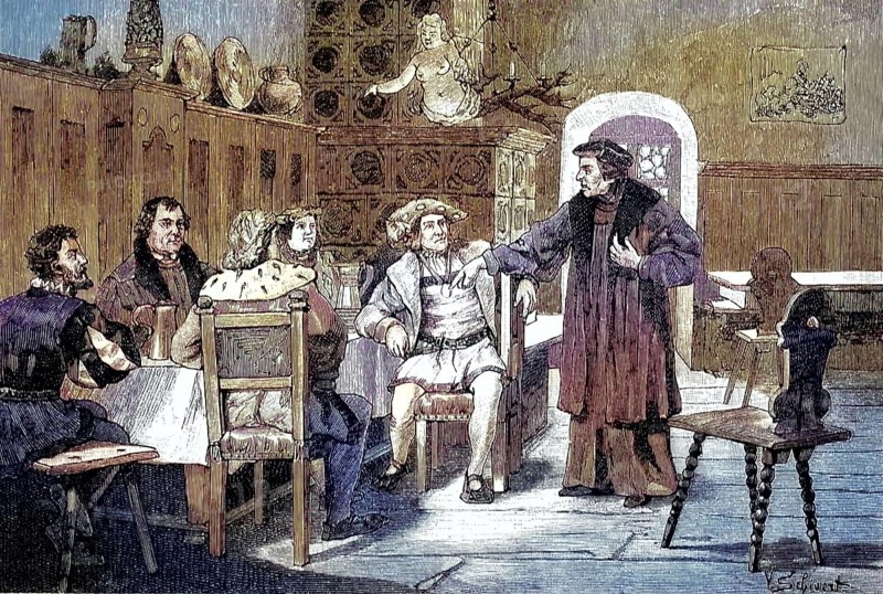 German Peasants' War, 1524-1526, Karlstadt and Luther in Jena/German Peasants' War, Karlstadt and Luther in Jena, historical, digitally restored reproduction of an original model from the 19th century, exact original date unknown, subsequently colored