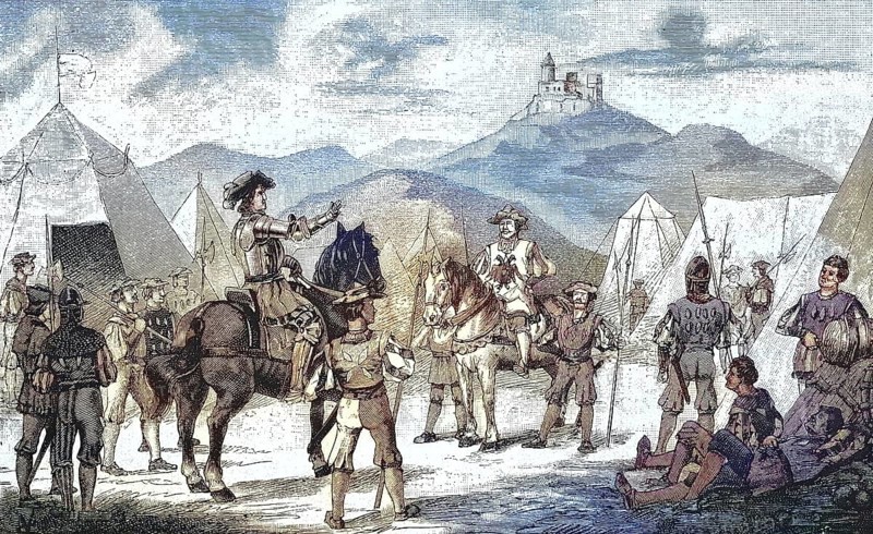 German Peasants' War, 1524-1526, Reichsritter Franz von Sickingen und der Reichsherold/German Peasants' War, Imperial Knight Franz von Sickingen and the Imperial Herald, historical, digitally restored reproduction of an original model from the 19th century, exact original date unknown, colored later