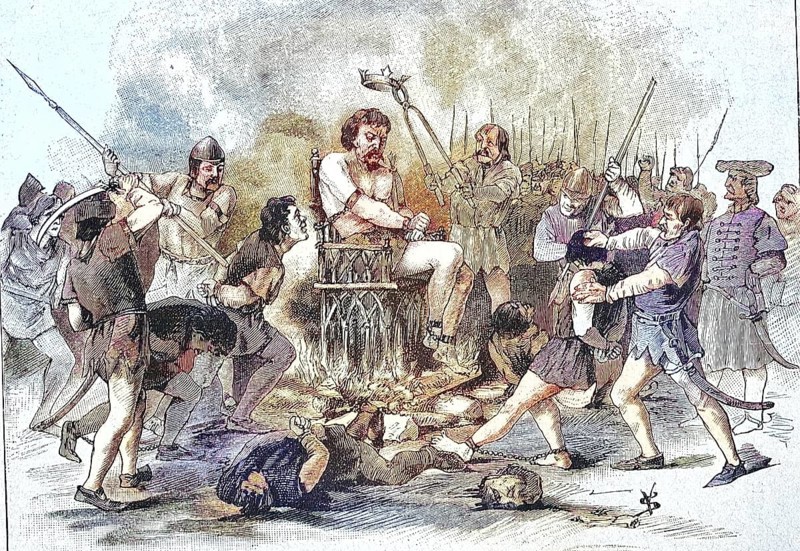 German Peasants' War, 1514-1526, The Execution of Dosa. György Dozsa, Georg Dozsa, Dozsa György, Gheorghe Doja, around 1470-1514, Szekler from Transylvania, equestrian captain, leader of the Hungarian Peasant Rebellion/German Peasant War, The Execution of Dosa. György Dozsa, c. 1470-1514, Szekler from Transylvania, cavalry captain, leader of the Hungarian Peasant Revolt, historical, digitally restored reproduction of an original model from the 19th century, exact original date unknown, subsequently colored