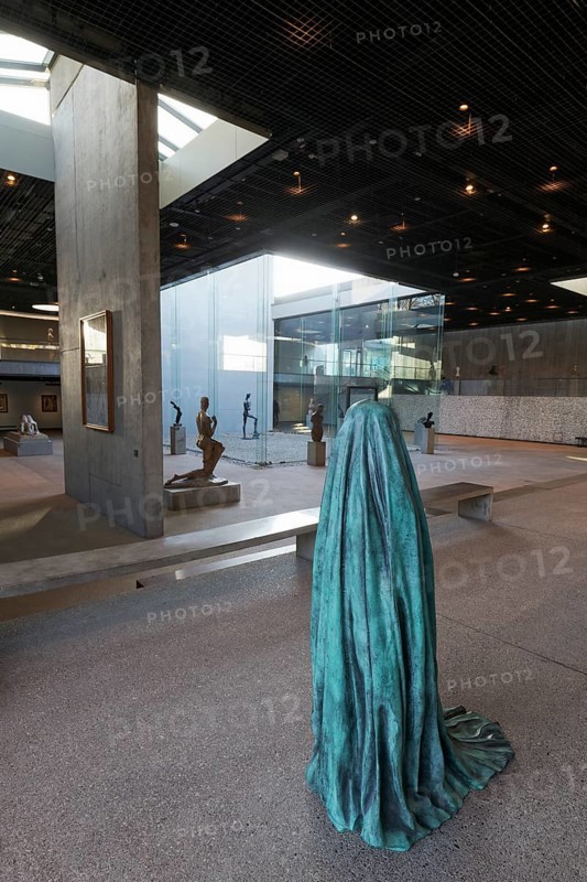 Statue of a veiled figure in the Lehmbruck Museum, self-portrait as a ghost by sculptor Alicja Kwade, Duisburg, North Rhine-Westphalia, Germany