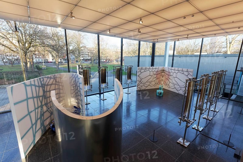 Lehmbruck-Museum, glass hall with installation by Flaka Haliti, Duisburg, North Rhine-Westphalia, Germany