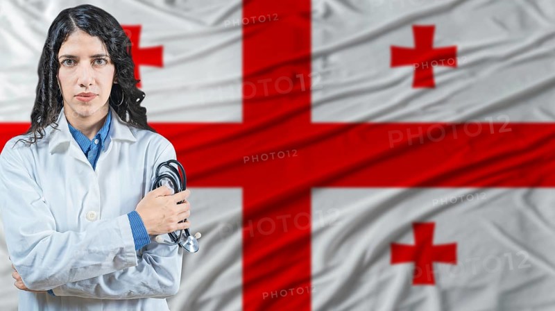 Georgian national health system, Medical professional on Georgia flag background