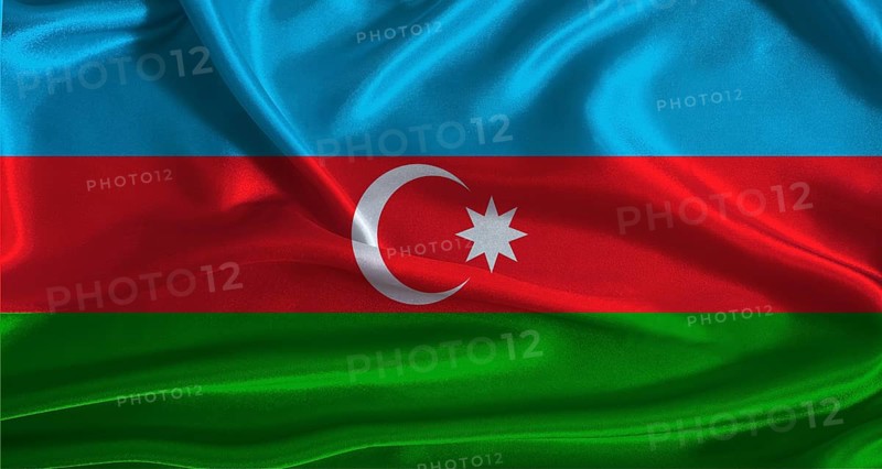 Azerbaijan flag with cloth textured background. National flag of Azerbaijan with realistic texture