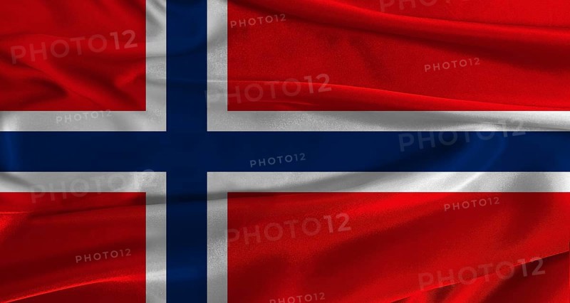 Flag of Norway with fabric textured background. Close up of National flag of Norway with realistic texture