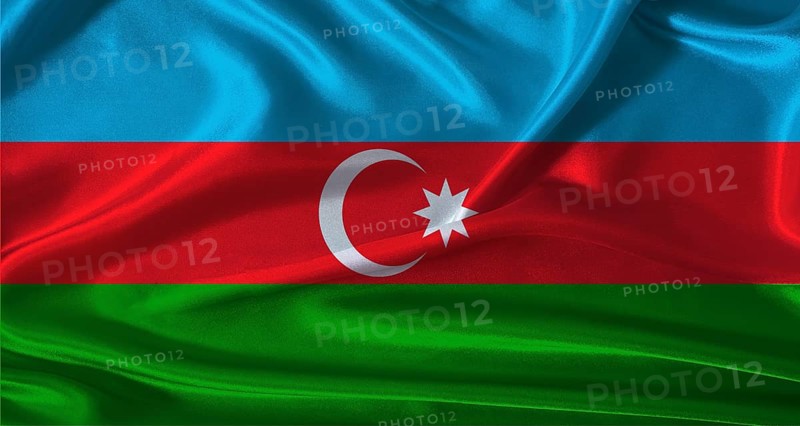National flag of Azerbaijan with cloth texture. Azerbaijan flag with realistic texture background