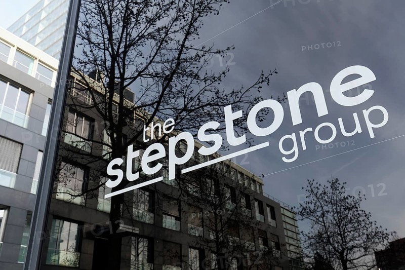 The Stepstone Group, logo at Germany headquarters, recruiting platform, Düsseldorfer Medienhafen, Düsseldorf, North Rhine-Westphalia, Germany