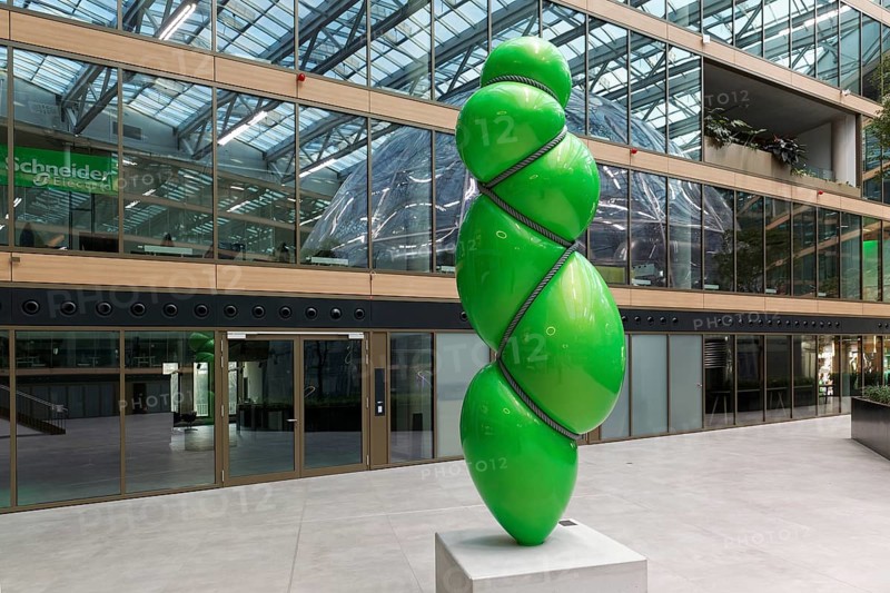 Blow up sculpture by sculptor Stephan Marienfeld, atrium of the EUREF Campus Düsseldorf, European Energy Forum for Climate Protection and Electric Mobility, Energiewende, Düsseldorf, North Rhine-Westphalia, Germany