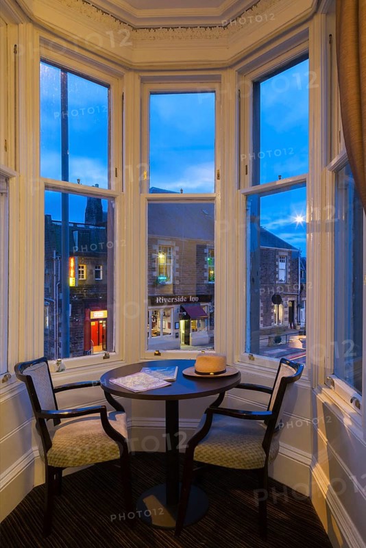 Callander, Pertshire, Scotland, UK. Interior view through a Victorian balcony in a historic hotel