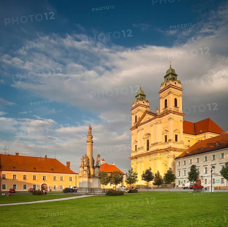 Valtice, Moravia, Czech Republic, Eastern Europe. The cathedral and square in the old town