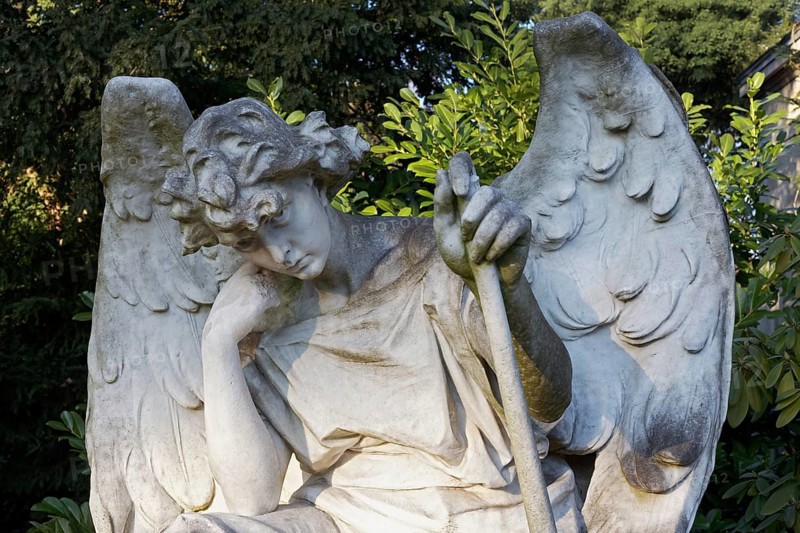 Tomb of painter Andreas Achenbach, grave angel of sculptor Karl Janssen, Nordfriedhof Düsseldorf, North Rhine-Westphalia, Germany