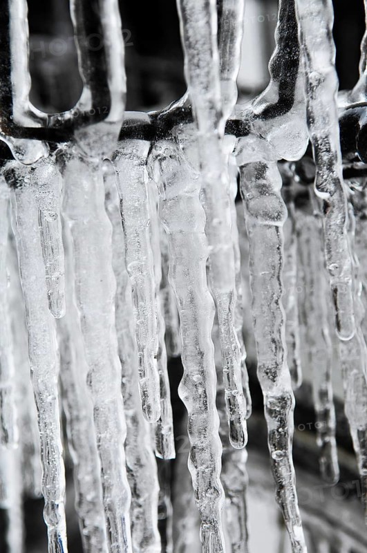 Bicycle icy due to freezing rain, icicles, detailed view