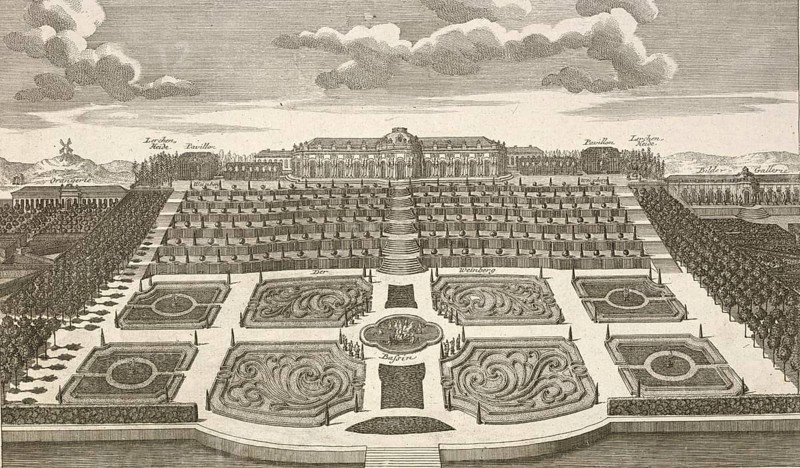 Royal Palace and Garden of Sanssoucy, Sanssouci in Potsdam, around 1850, Germany, authentic, digitally restored reproduction from a model from the 19th century, exact date of presentation unknown, historical