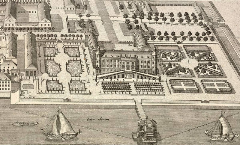 Margrave's Palace and Garden in Schwedt, around 1850, Germany, authentic, digitally restored reproduction from a 19th century model, exact date of depiction unknown, historical