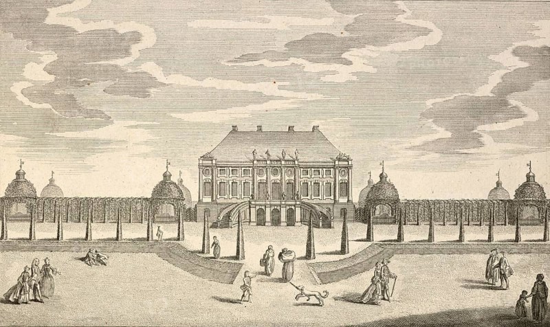 Margravial pleasure palace Monplasir in Schwedt, around 1850, Germany, authentic, digitally restored reproduction from a 19th century model, exact date of depiction unknown, historical