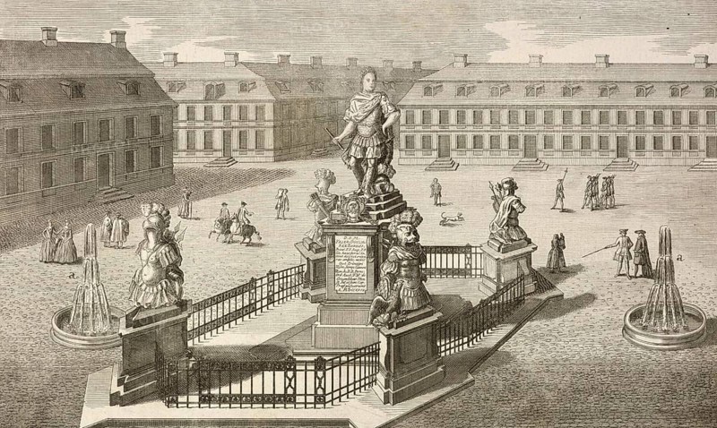 Statue of Frederick William, King in Prussia, on the large market in Coeslin, Köslin, around 1850, Germany, authentic, digitally restored reproduction from a 19th century model, exact date of depiction unknown, historical