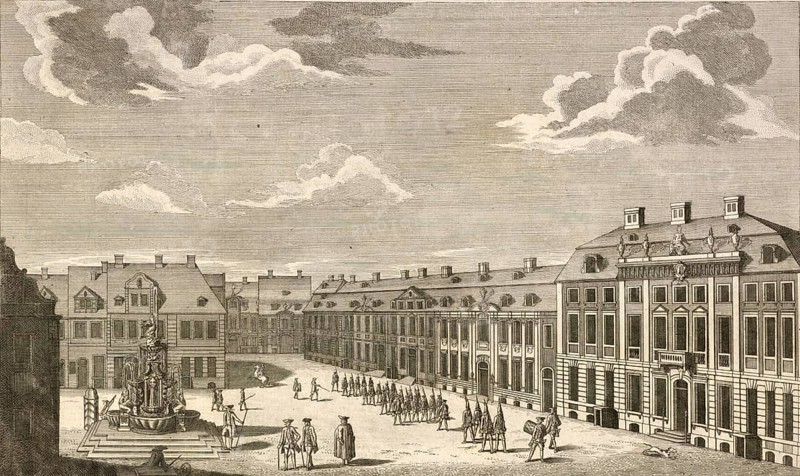 The Rossmarkt in Szczecin, around 1850, Germany, authentic, digitally restored reproduction from a 19th century model, exact date of depiction unknown, historical