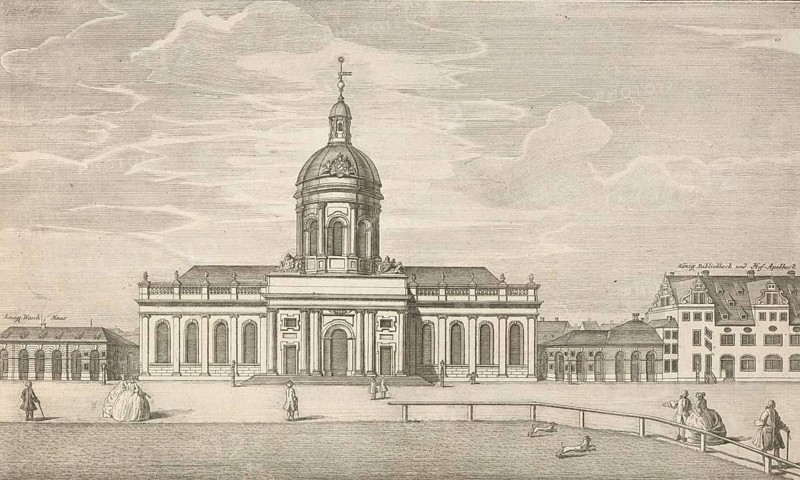 Castle church, cathedral church on Paradeplatz, Berlin, around 1850, Germany, authentic, digitally restored reproduction from a 19th century model, exact date of depiction unknown, historical