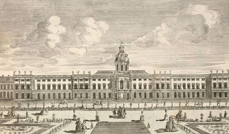Charlottenburg Palace, garden side, around 1850, Berlin, Germany, authentic, digitally restored reproduction from a 19th century model, exact date of depiction unknown, historical