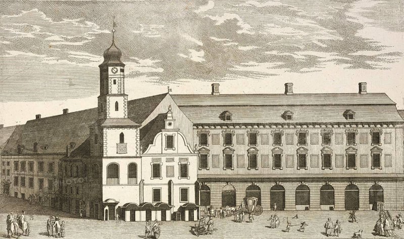 Berlin City Hall in Spandauer Straße, corner of Königsstraße, around 1850, Germany, authentic, digitally restored reproduction from a 19th century model, exact date of depiction unknown, historical