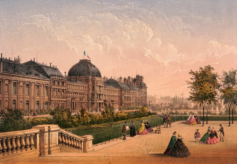 Jardin des Tuileries, Tuileries Garden, 25-hectare French Baroque garden in the 1st arrondissement of Paris, located between the Louvre and Place de la Concorde, around 1900, France, authentic, digitally restored reproduction from a 19th century model, exact date of presentation unknown, historical
