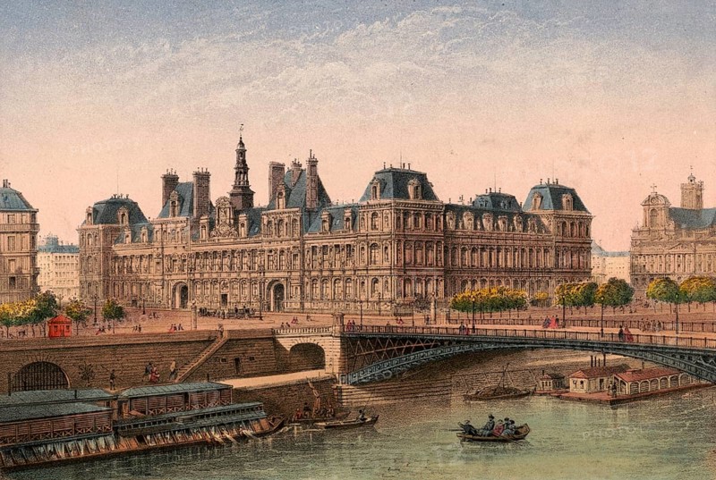 Hôtel de Ville, the monumental city hall of Paris and seat of the city administration, Paris around 1900, France, authentic, digitally restored reproduction from a 19th century model, exact date of presentation unknown, historical