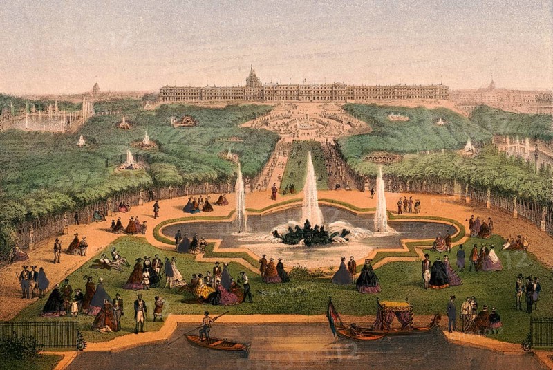 Palace of Versailles, Panorama du Chateau et du Park, around 1900, France, authentic, digitally restored reproduction from a 19th century model, exact date of depiction unknown, historical
