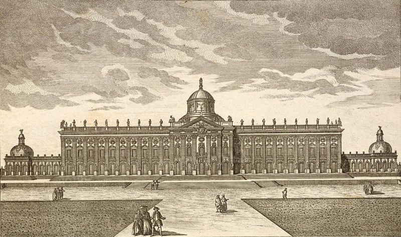 New Royal Palace near Potsdam, garden façade, around 1850, Germany, authentic, digitally restored reproduction from a 19th century model, exact date of depiction unknown, historical