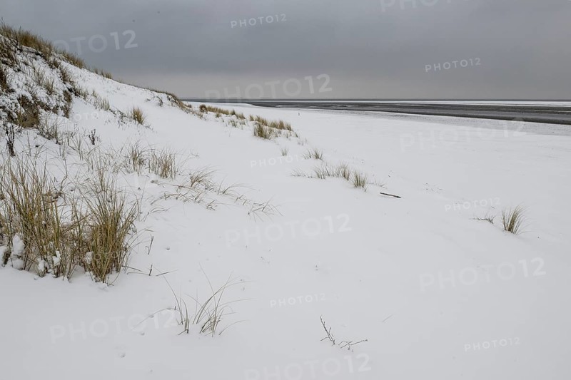 Snow-covered dunes on the North Sea, Langeoog, Lower Saxony, Germany