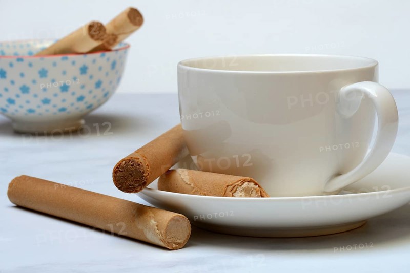 Filled waffle rolls with cup, waffle roll