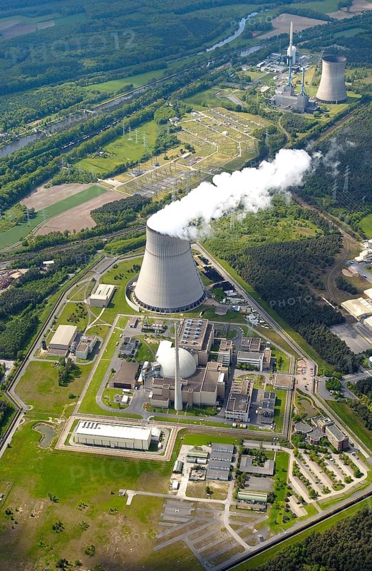 Emsland nuclear power plant, pressurized water reactor, RWE Power AG, EON Kernenergie GmbH, interim storage facility, Ems, Emsland, electricity, energy, nuclear phase-out, aerial view, aerial view