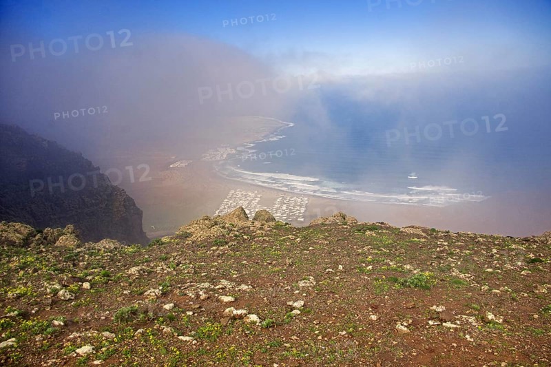 Foggy coastal scenery from Mirador de Ermita de Las Nieves and sea views, Mirador de Ermita de Las Nieves, Lanzarote