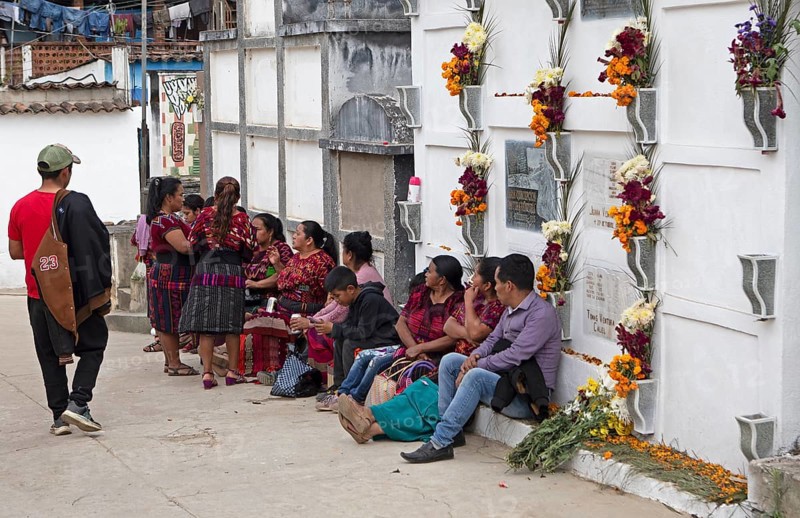 Mayan woman in traditional clothing at the cemetery in Chichicastenango, Highlands, El Quiché Department, Guatemala