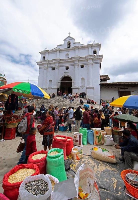 Market in Chichicastenango, in the back the Santo Tomás Church, Highlands, El Quiché Department, Guatemala