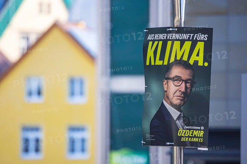 2026 state election in Baden-Württemberg. Election advertising in the city center of Stuttgart. Election poster of the GRÜNE party with leading candidate Cem Özdemir.Stuttgart, Baden-Württemberg, Germany