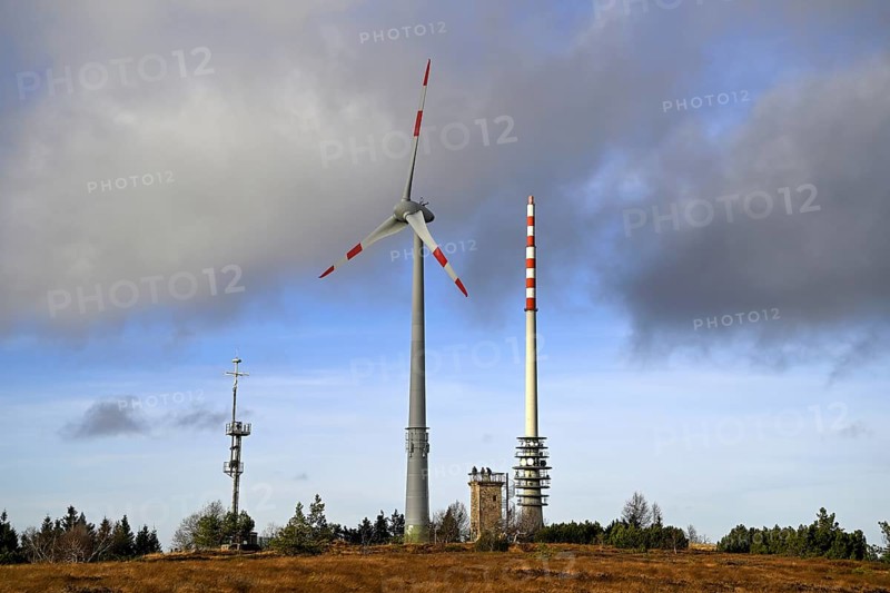 Wind turbine in the high moor on the Hornisgrinde, Hornisgrinde-Biberkessel nature reserve, Sasbachwalden municipality, Ortenaukreis, Baden-Württemberg, Germany
