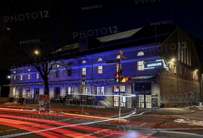 Gasteig HP8 at night, cultural center, concert hall, blue hour, Munich-Sendling, Upper Bavaria, Bavaria, Germany