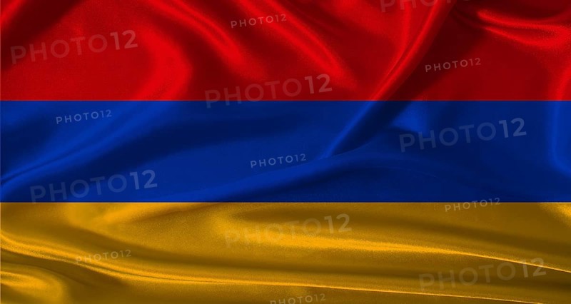 National flag of Armenia with cloth texture. Armenia flag with realistic texture background