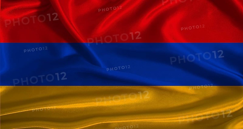 Armenia flag with cloth textured background. National flag of Armenia with realistic texture