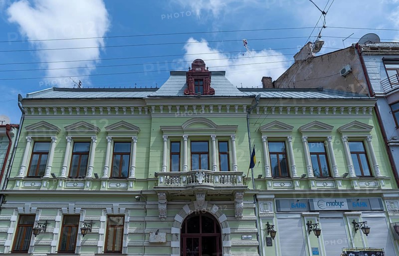 Renovated neoclassical house with balcony, 1878, Czernowicz, Ukraine