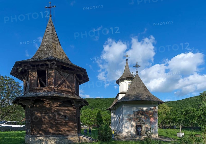Church of the Exaltation of the Cross with bell tower, Patrauti Moldavian monastery from the 15th century, Patrauti, Romania