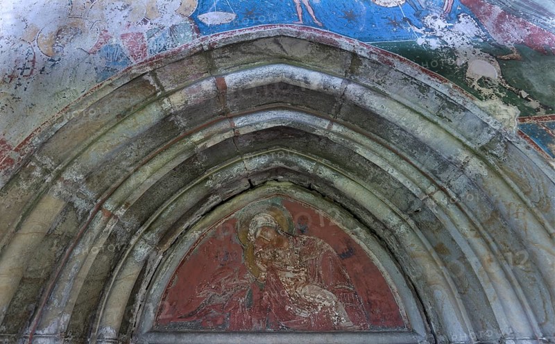 Frescoes in the archway of Humor Monastery, Romanian Orthodox Women's Monastery, 1530, Gura Humorului, Romania