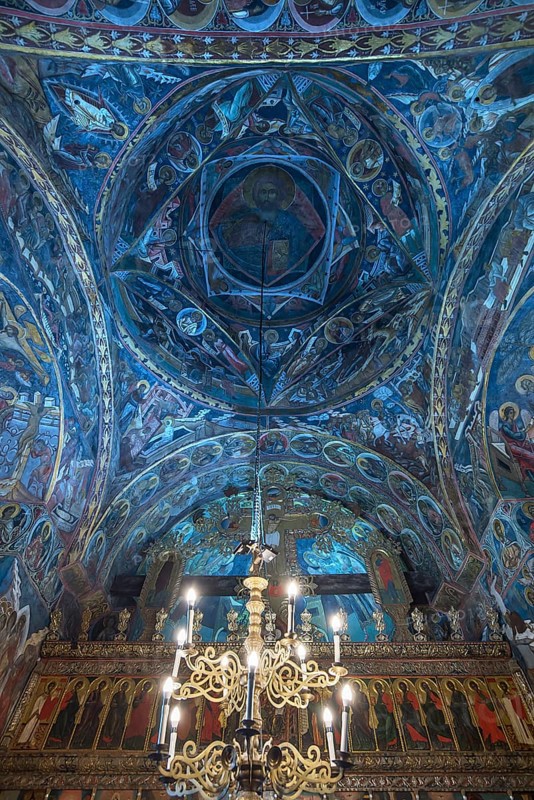 Candle holder under the painted vault, Humor Monastery, Romanian Orthodox Women's Monastery, 1530, Gura Humorului, Romania