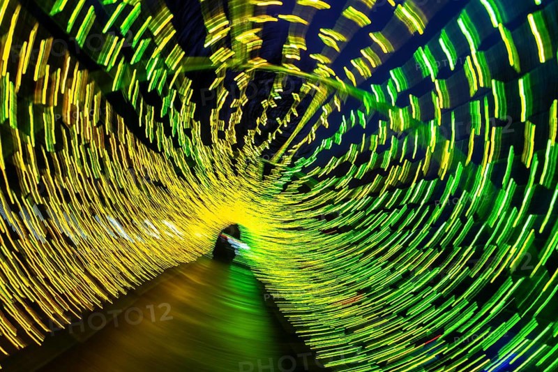 Light, tunnel, in motion, light tunnel, changes light color, light installation at park lights in Gruga Park in Essen