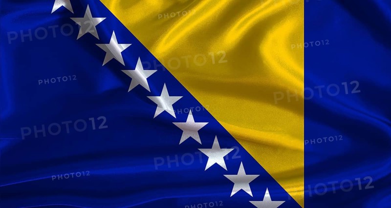 Bosnia and Herzegovina flag with cloth textured background. National flag of Bosnia and Herzegovina with realistic texture