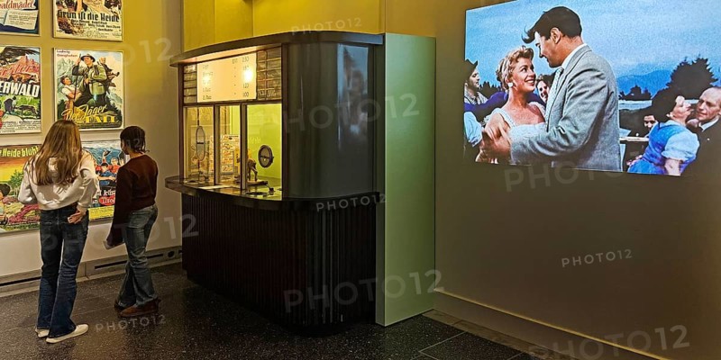 Cinema from the 1950s as a presentation with movie posters, box offices and original films, House of History, Bonn, Germany