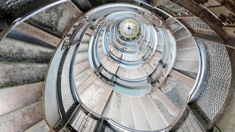 Spiral metal staircase with a view down, Bärensteinturm, Vogtland