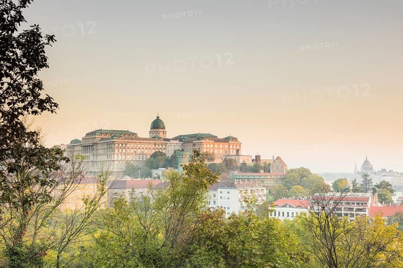 Budapest, Hungary, Eastern Europe. Detail of Buda Castle with Autumn foliage. UNESCO