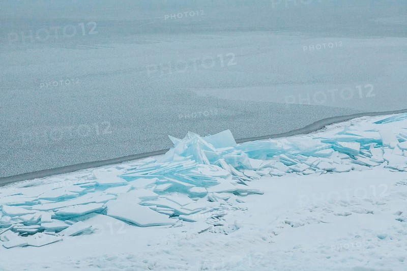 Lake Baikal, Siberia, Russia. Frozen lake caps broken in deep winter reminiscent of a Caspar David Friedrich painting
