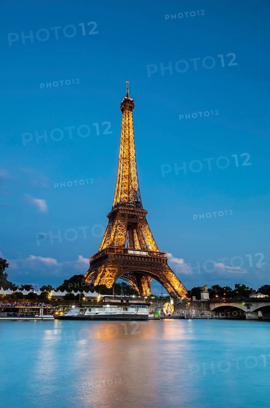 Paris, France, Europe. The Eiffel tower from across the river