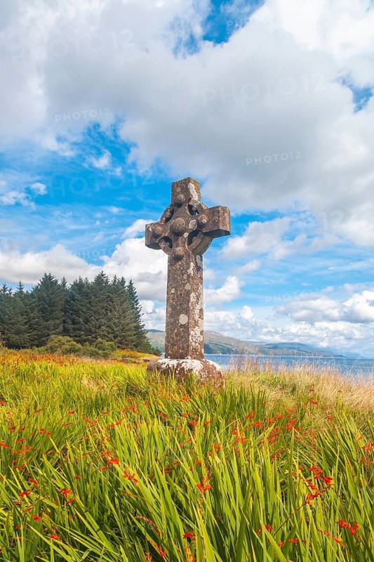 Isle of Mull, Scottish Highlands, Hebrides, UK. A Celtic cross